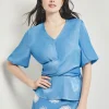 Crossover Peplum Blouse - Puff Sleeve Woven