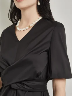 Crossover Peplum Blouse - Puff Sleeve Woven