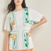 Dolman Sleeve Boat Neck Tunic - Cotton Floral Panel Soft Knit