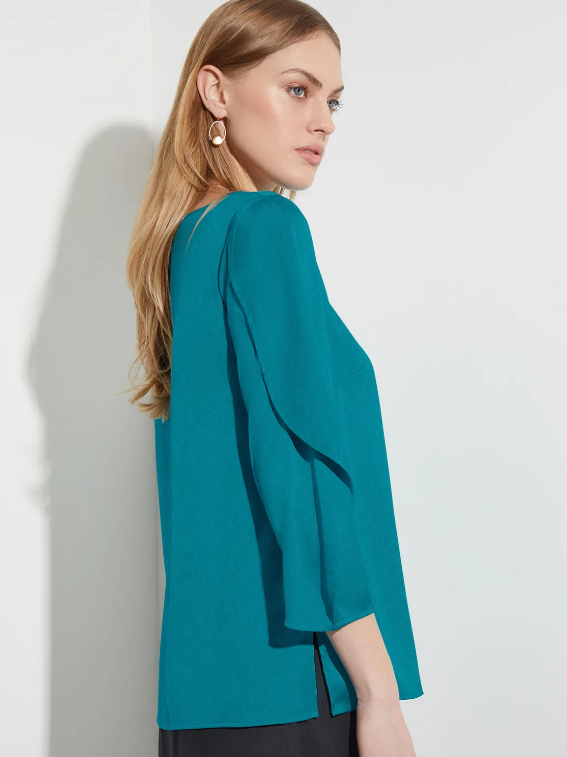 Draped Sleeve Crepe de Chine Blouse