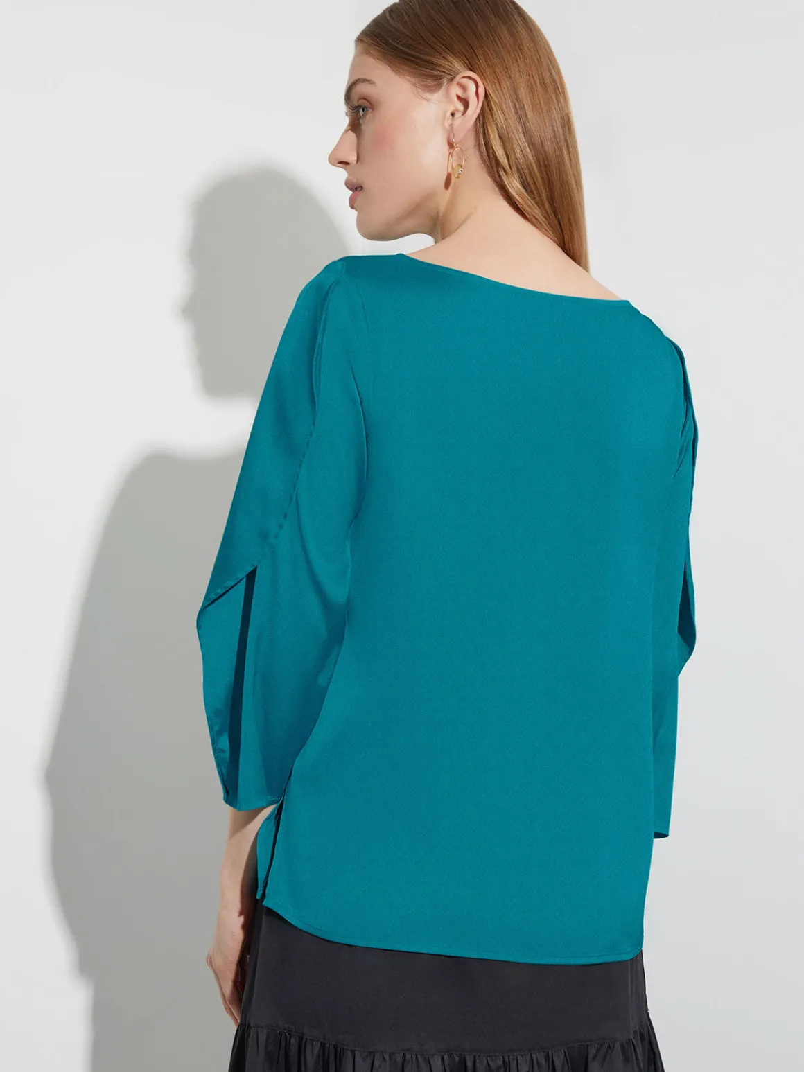 Draped Sleeve Crepe de Chine Blouse