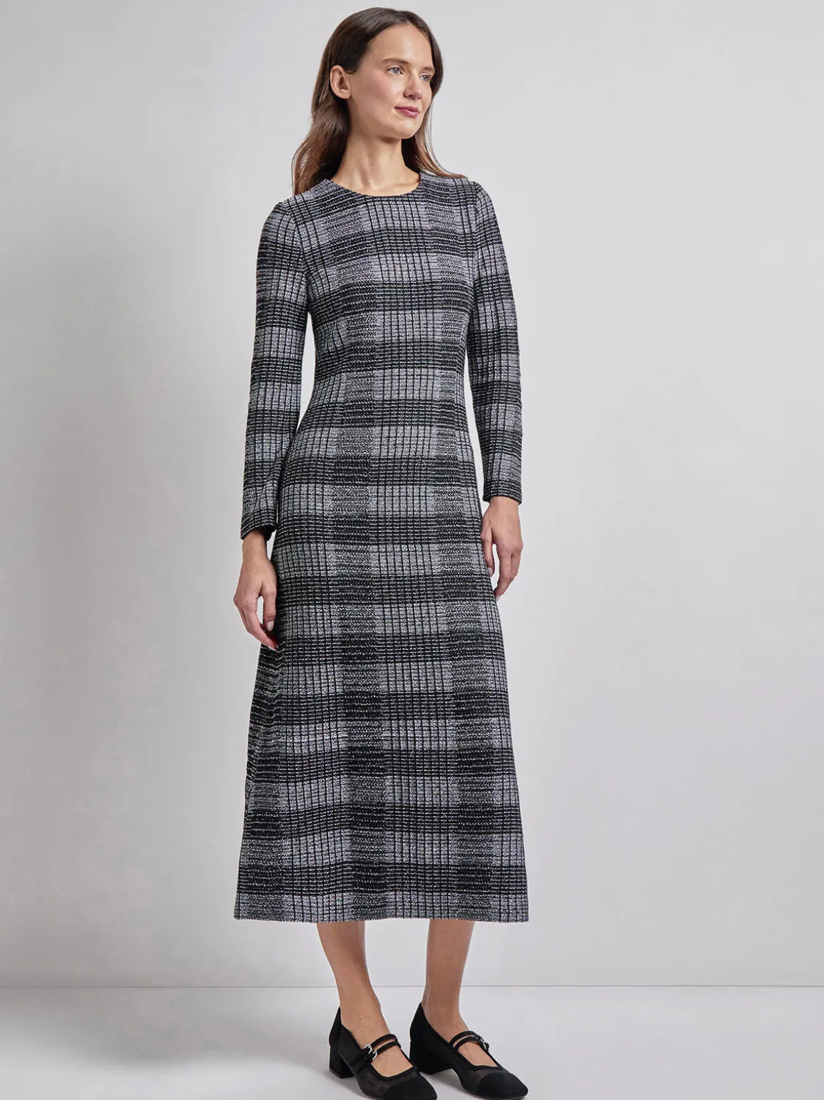 Fit & Flare Tweed Knit Maxi Dress