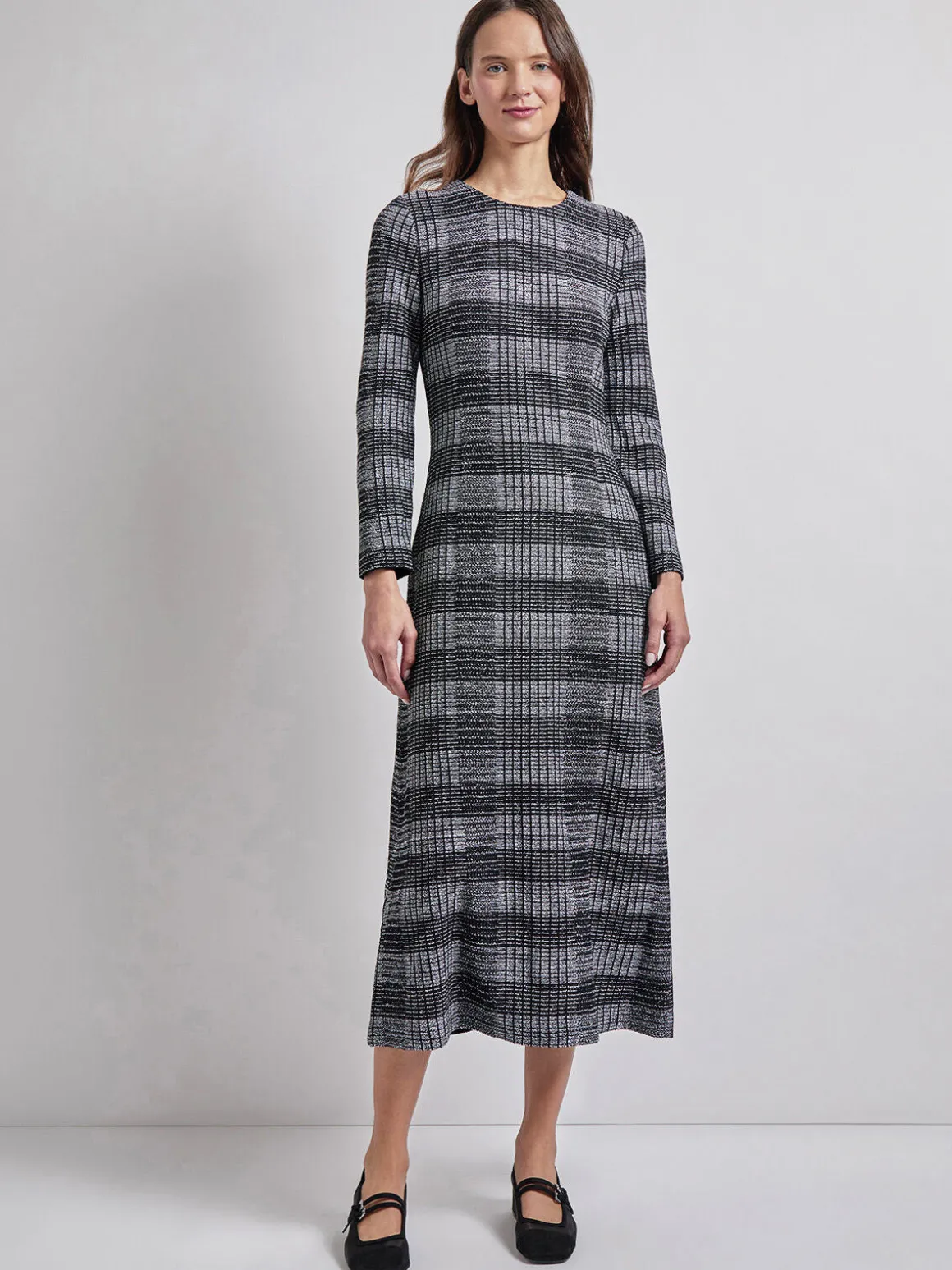 Fit & Flare Tweed Knit Maxi Dress