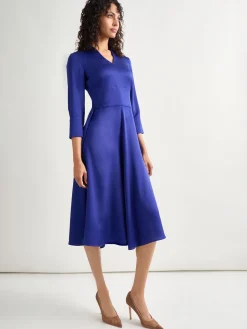 Fit-and-Flare Crepe de Chine Midi Dress