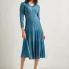 Fit-and-Flare Linear Textured Knit Midi Dress