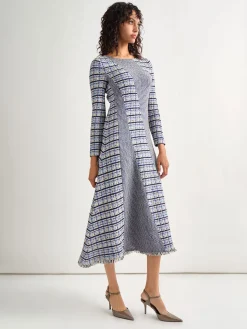 Fit-and-Flare Multi-Stitch Tweed Maxi Dress