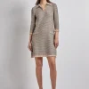 Fringe Trim Intarsia Knit Shift Dress
