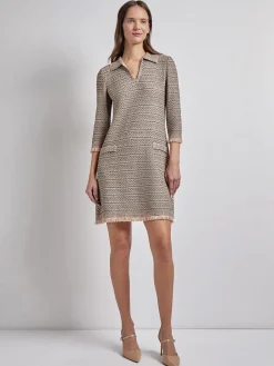 Fringe Trim Intarsia Knit Shift Dress