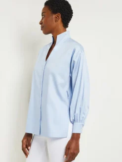 Funnel Neck Belted Cotton Blouse