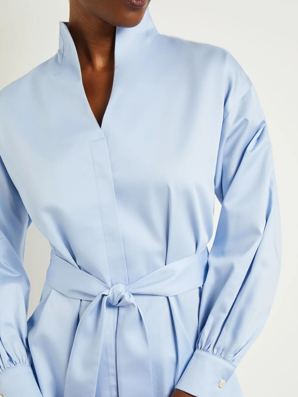 Funnel Neck Belted Cotton Blouse