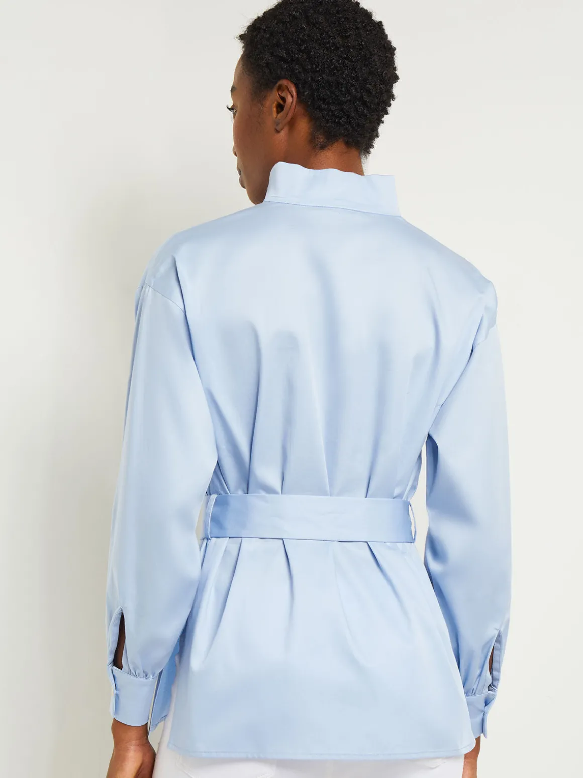 Funnel Neck Belted Cotton Blouse