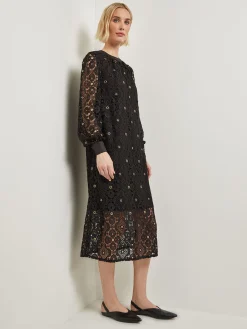 Gold Grommet Laced Shift Midi Dress