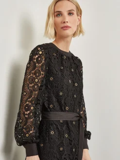 Gold Grommet Laced Shift Midi Dress