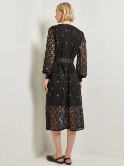 Gold Grommet Laced Shift Midi Dress