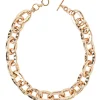 Gold Hammered Oval Link Short Necklace
