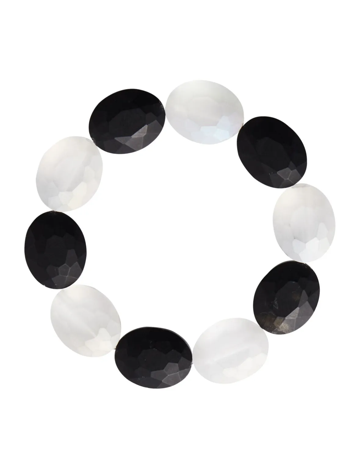 Handmade Matte Black & White Crystal Stretch Bracelet