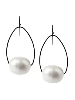 Handmade Matte Black Cotton Pearl Drop Earrings
