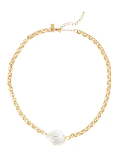 Handmade Wire Wrapped Crystal Nugget Matte Gold Rolo Chain Necklace