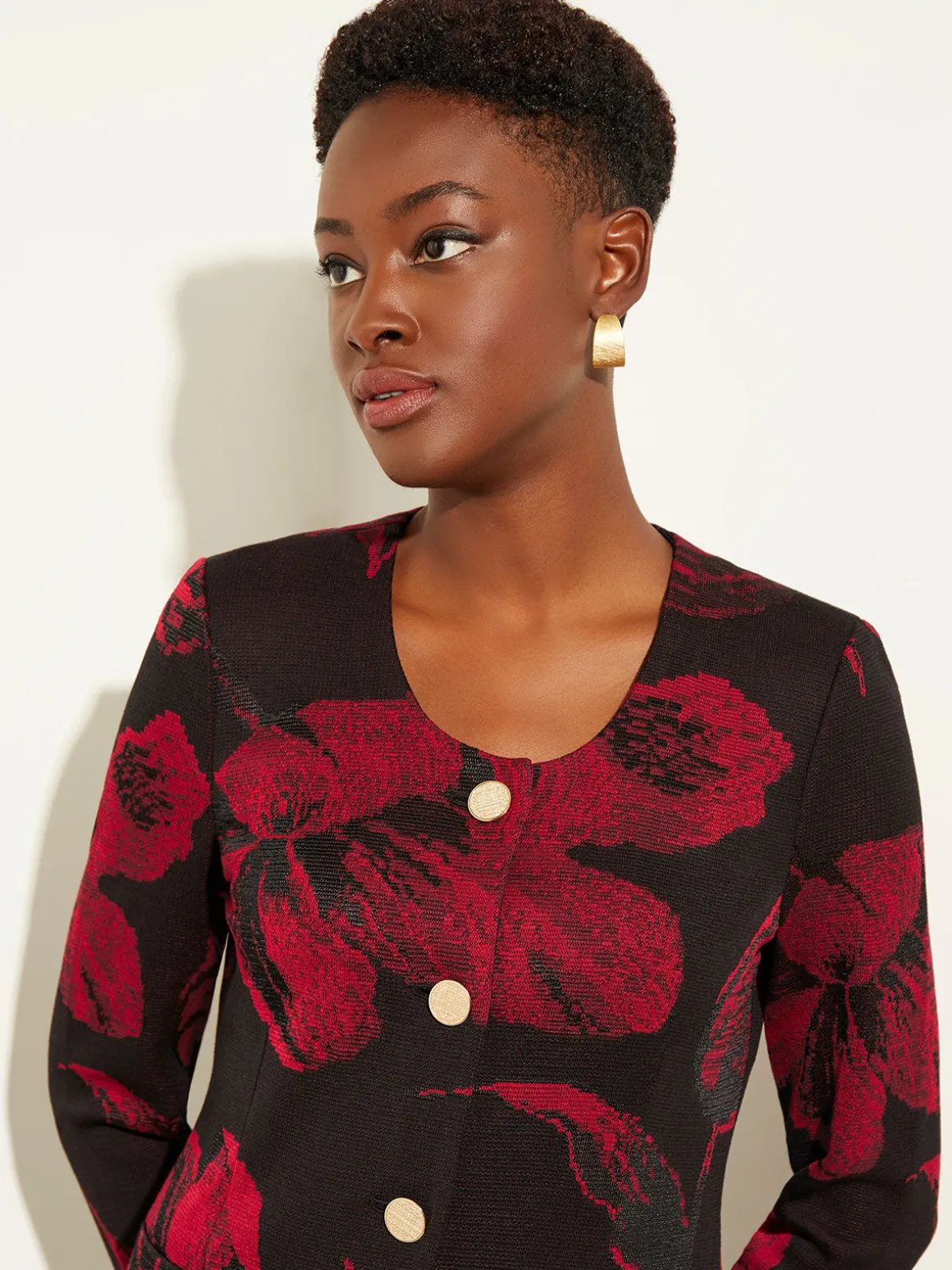 Heritage Fit Floral Button-Front Knit Jacket