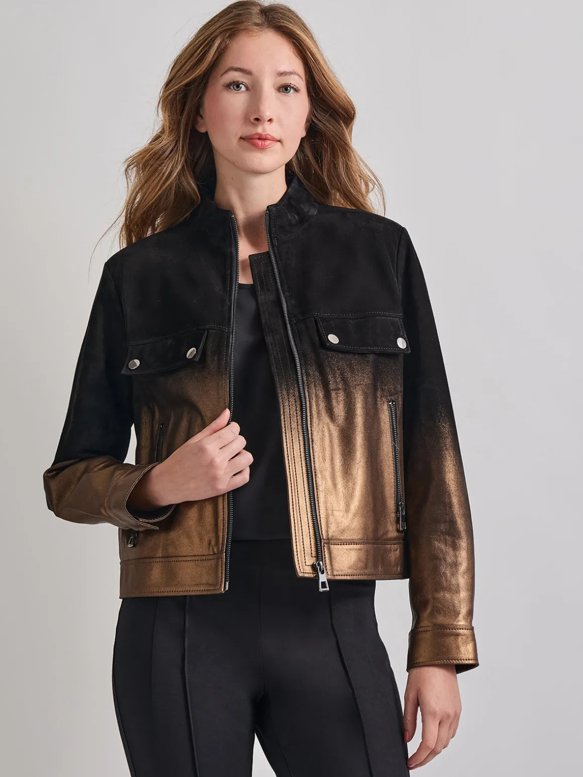 Heritage Fit Gold Ombre Suede Leather Trucker Jacket