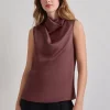 High Neck Draped Crepe de Chine Blouse