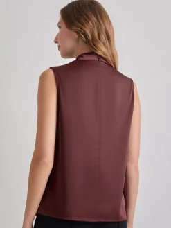 High Neck Draped Crepe de Chine Blouse
