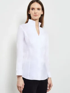Hi-Neck Stretch Cotton Blouse