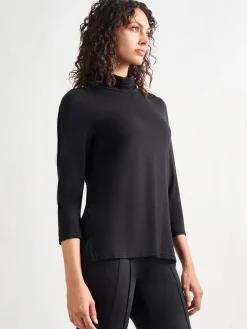 Jersey Turtleneck Top, Black