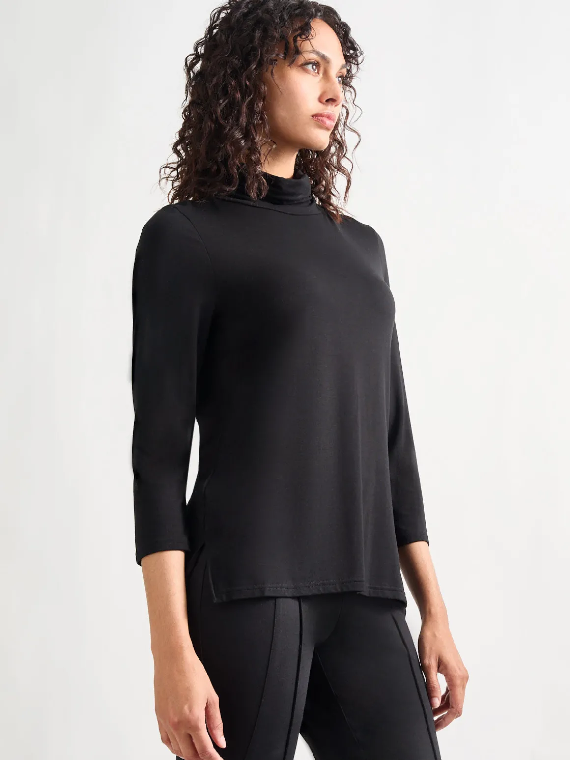 Jersey Turtleneck Top, Black