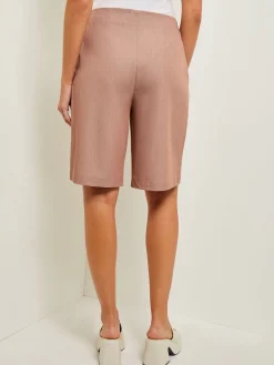 Knee Length Bermuda Shorts - Pleated Woven