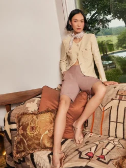 Knee Length Bermuda Shorts - Pleated Woven