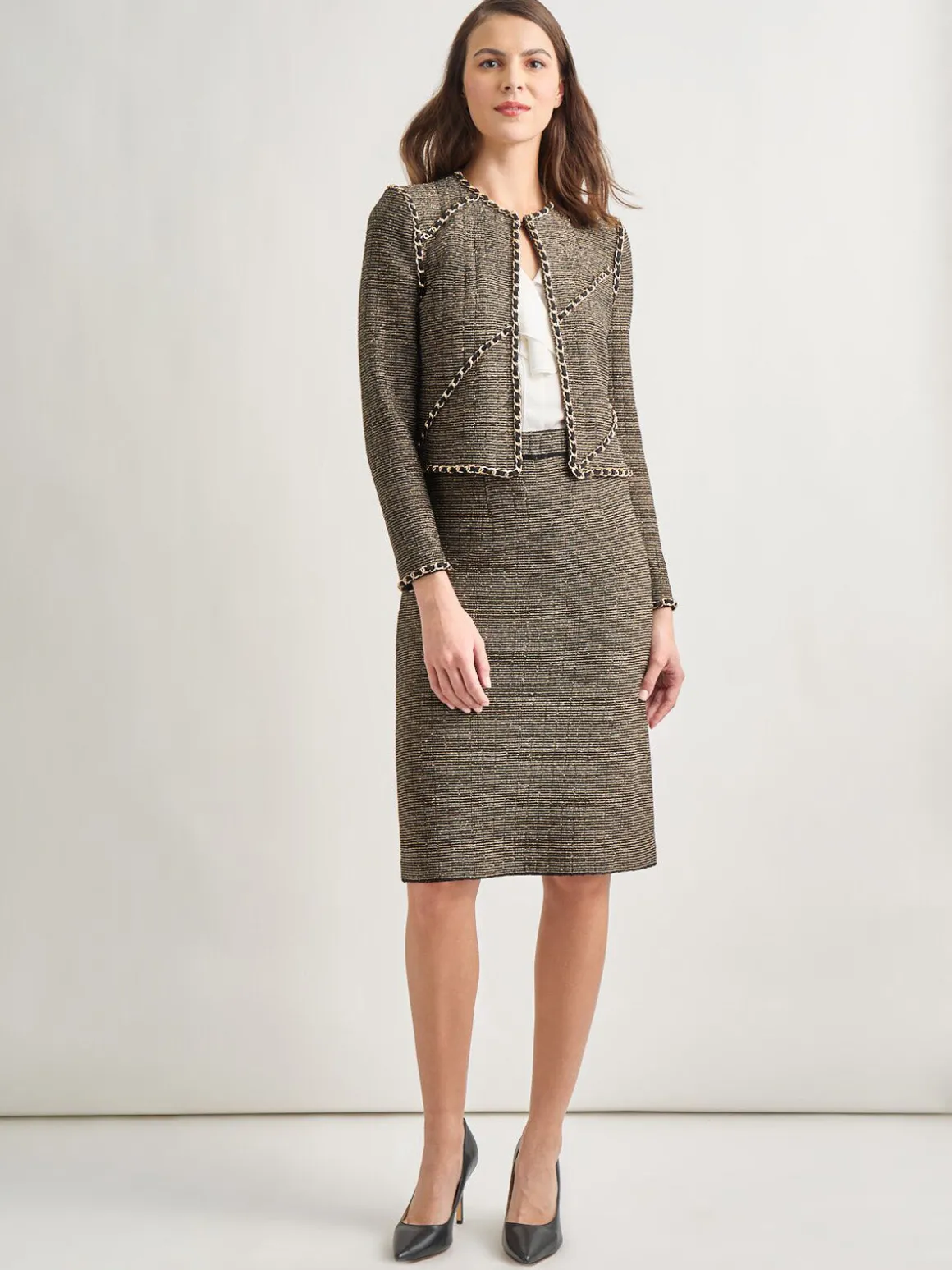 Knee-Length Lurex Knit Straight Skirt