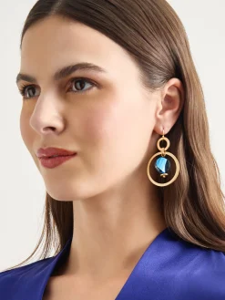 Labradorite and Matte Gold Hoop Earrings