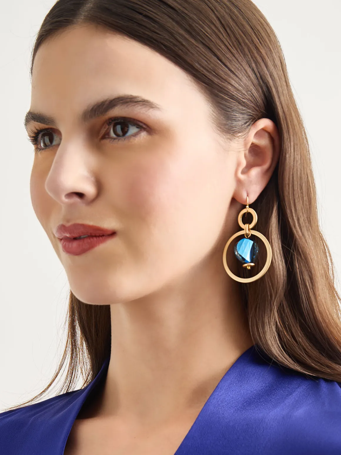 Labradorite and Matte Gold Hoop Earrings