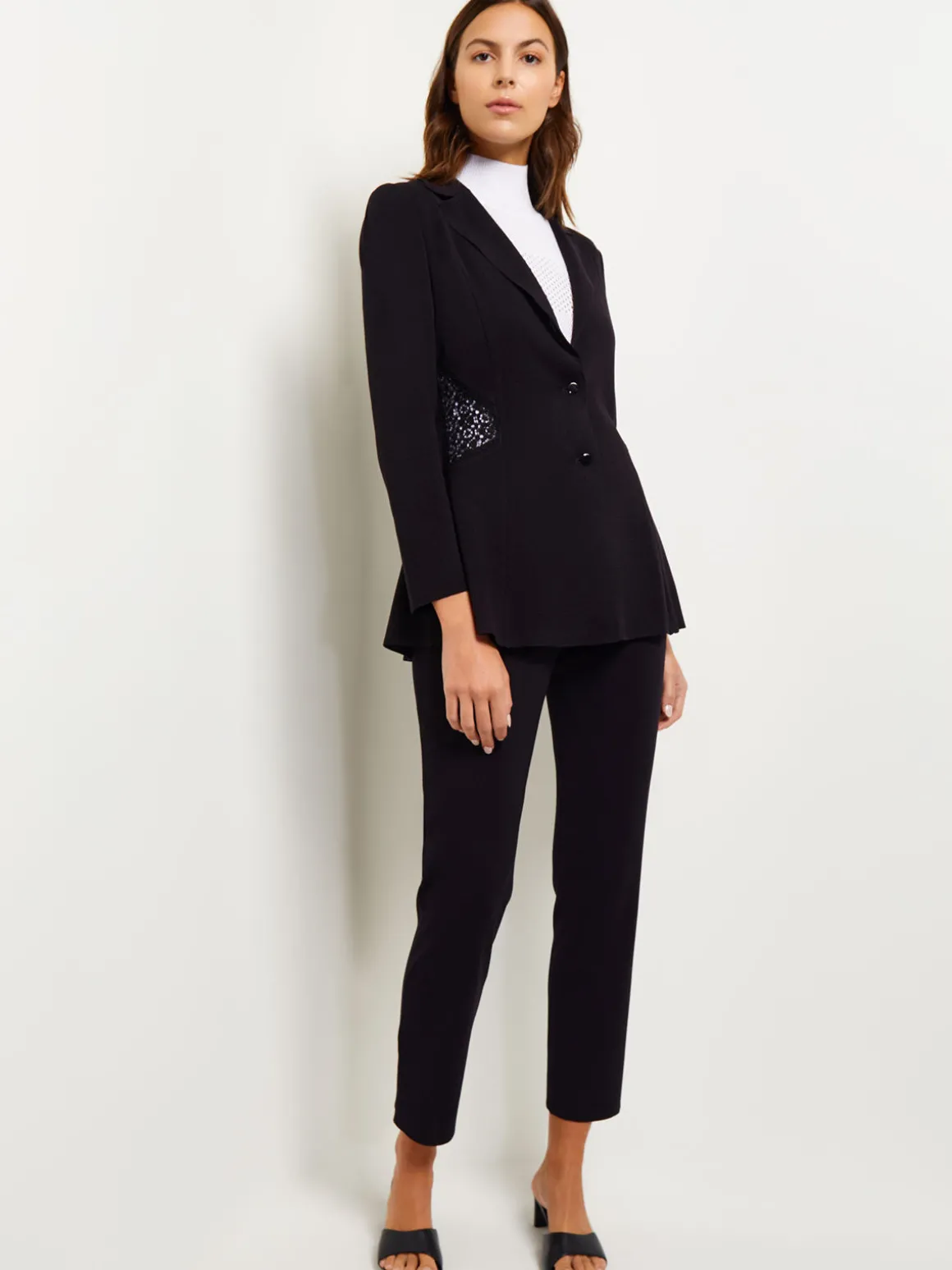 Lace Accent Tailored Knit Blazer