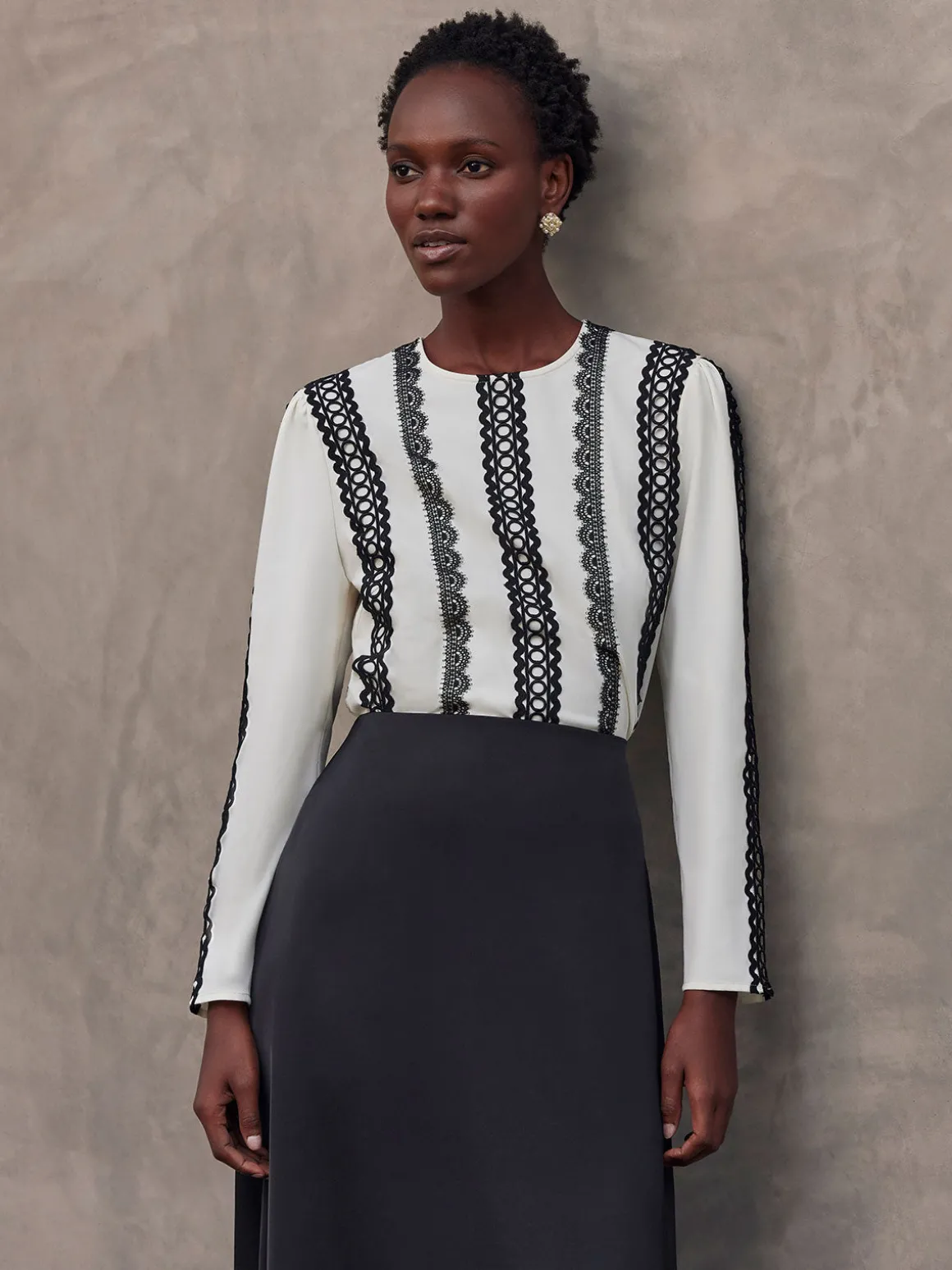 Lace Applique Woven Blouse