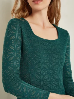 Maxi A-Line Dress - Burnout Detail Jacquard Knit