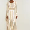 Maxi A-Line Dress - Multi-Stitch Grommet Detail Knit
