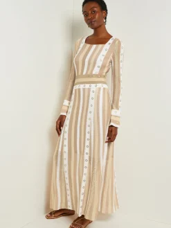 Maxi A-Line Dress - Multi-Stitch Grommet Detail Knit