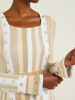 Maxi A-Line Dress - Multi-Stitch Grommet Detail Knit