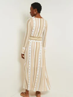 Maxi A-Line Dress - Multi-Stitch Grommet Detail Knit