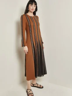 Maxi A-Line Dress - Sheer Panel Soft Knit