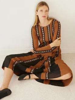 Maxi A-Line Dress - Sheer Panel Soft Knit