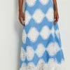 Maxi A-Line Skirt - Lace Inset Novelty Woven