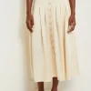 Maxi Button Front A-Line Skirt - Pleated Woven