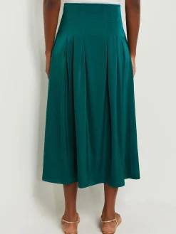 Maxi Button Front A-Line Skirt - Pleated Woven