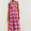 Maxi Tie Waist Dress - Plaid Cotton Blend