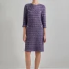 Metallic Accent Tweed Knit Shift Dress