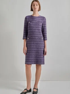 Metallic Accent Tweed Knit Shift Dress