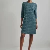 Metallic Accent Tweed Knit Shift Dress